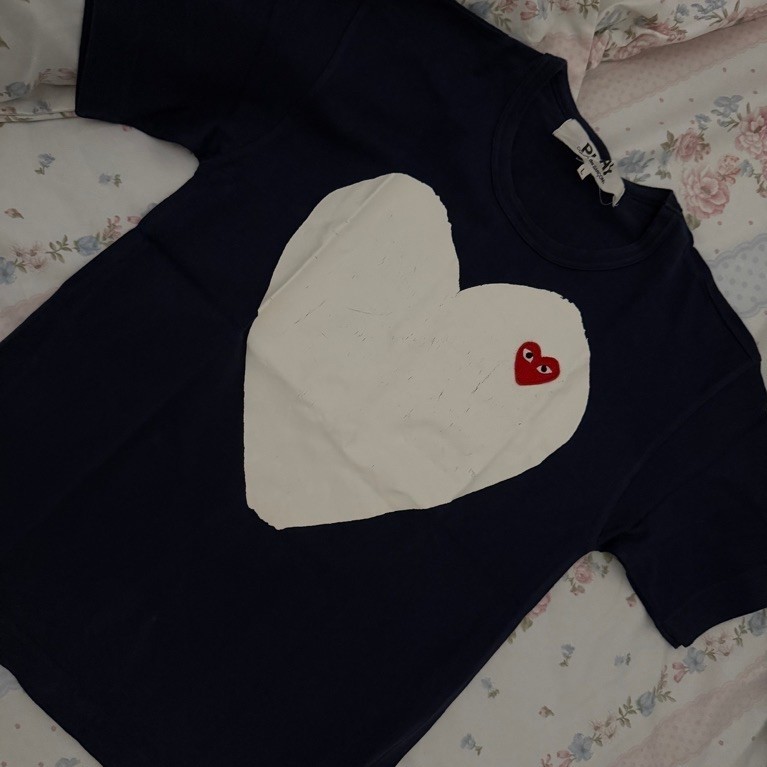 Prlvd Play Come Des Garcons Big Logo Heart Navy T-Shirt