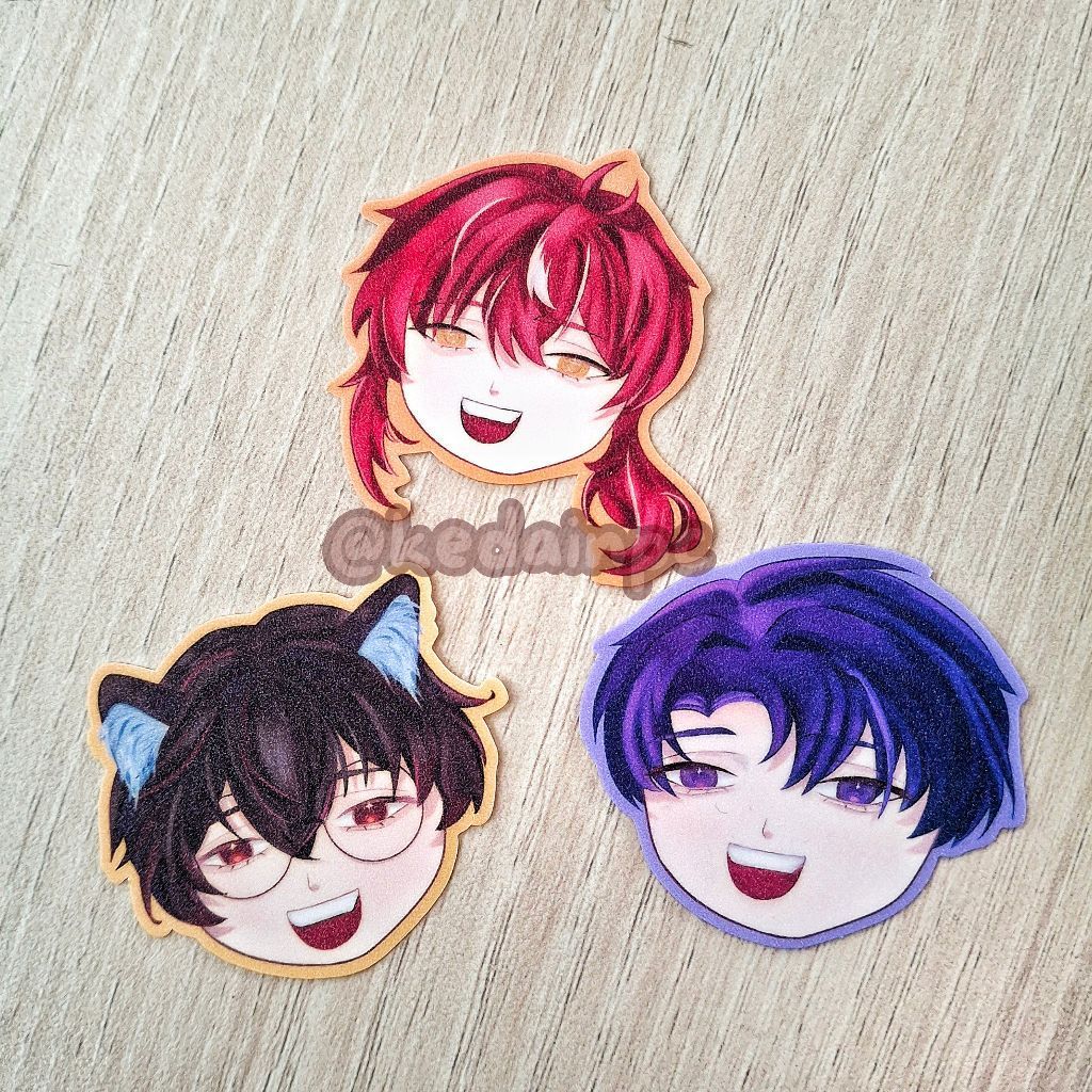 Sticker Vtuber Lucu Mikazuki Arion, Harris Caine, Gin Kitsune