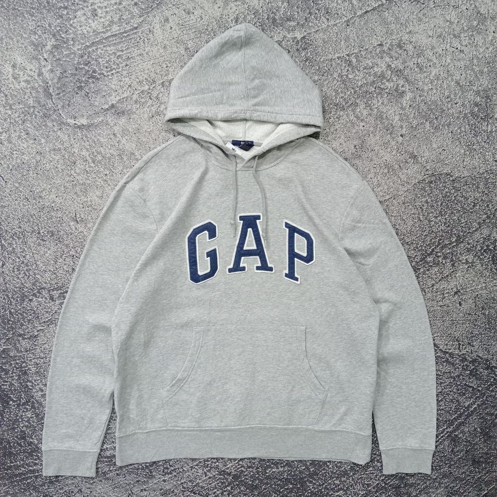 Jaket Hoodie pria GAP big logo bordir abu abu casual murah size xl

