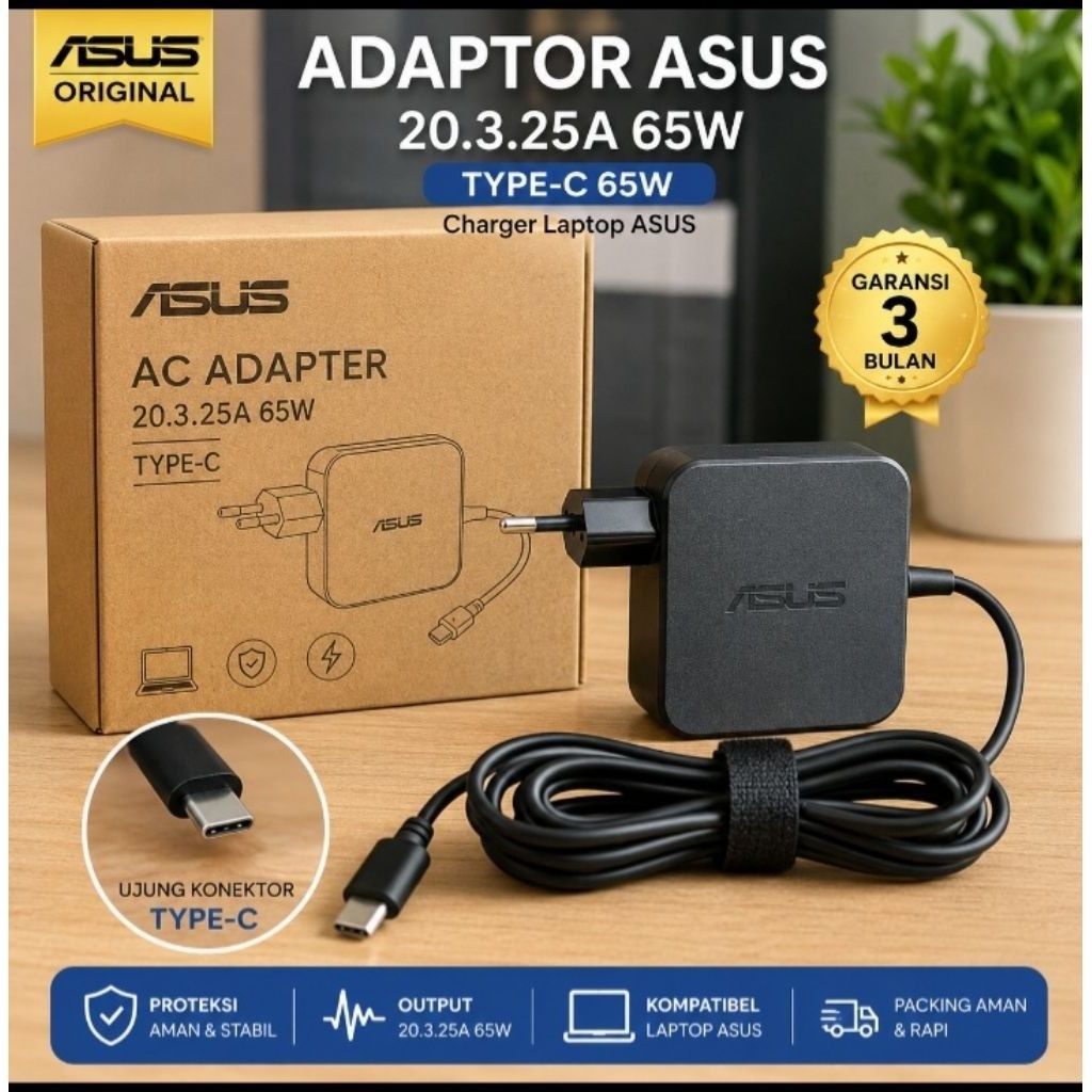 Adaptor ASUS Original AC Adapter 20.3.25A 65W Type-C Charger Laptop ASUS
