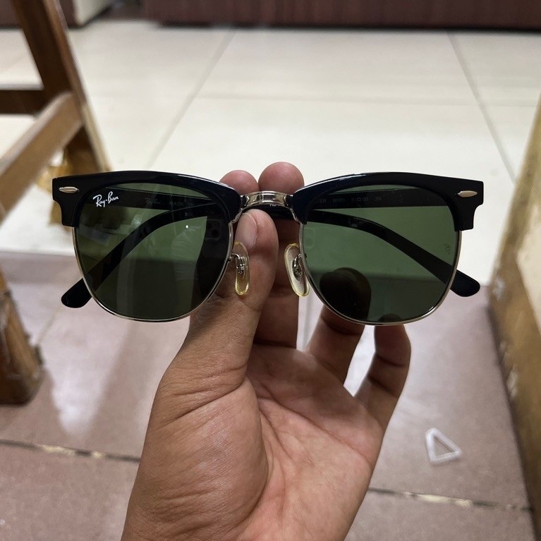 KACAMATA RAYBAN CLUBMASTER 3016 HITAM LIST SILVER LENSA HIJAU BOTOL