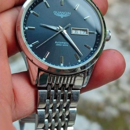 Jam Tangan Pria GUANQIN Automatic Japan Move Analog Tali Logam Warna Biru