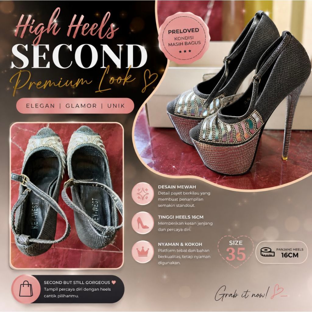 (PRELOVED) Sepatu Heels tinggi 16cm, Dipakai sekali
