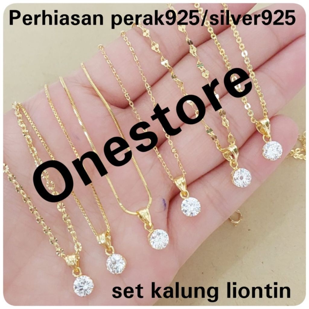 PERAK 925 / KALUNG SET LIONTIN PERAK ASLI LAPIS MAS KUNING