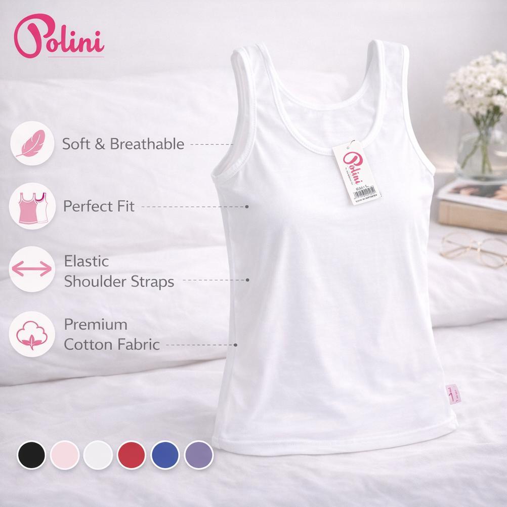 Official Polini 5Pcs Tangtop Tali Lebar Bahan Katun Tebal Tangtop Tali Lebar Wanita