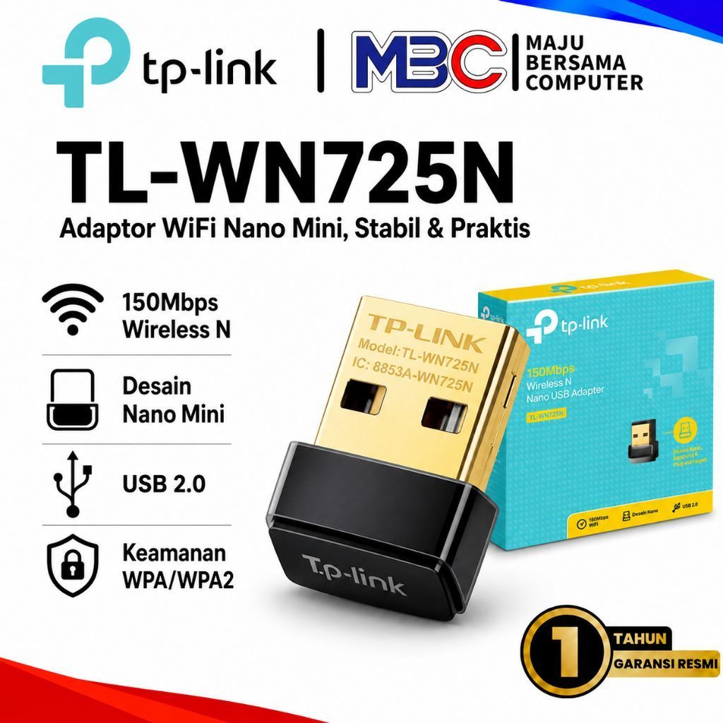 TP-Link TL-WN725N USB Adapter WiFi 150Mbps Wireless N Nano Adaptor Receiver dengan Kecepatan Tinggi 