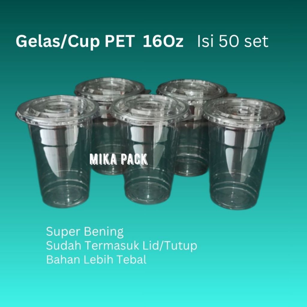 Cup PET 14oz 16oz (50pcs+tutup) Cup Pet tebal