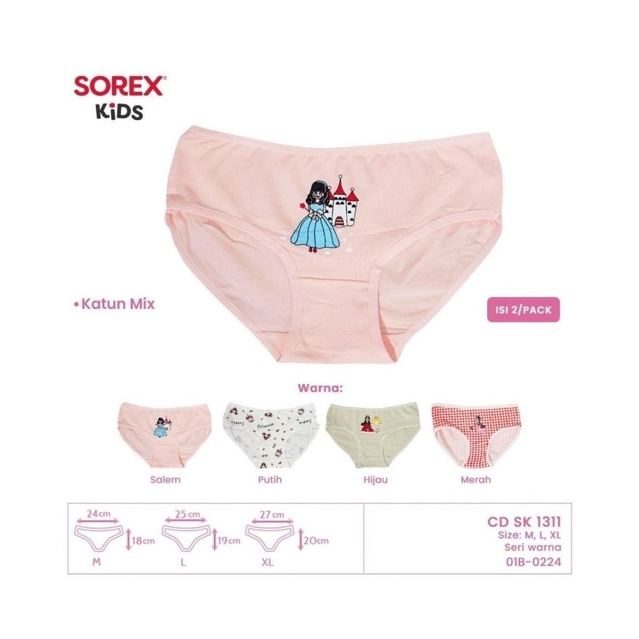 Celana Dalam Anak Sorex Kids CD SK 1311 Katun Mix 2/Pack Motif Putri Ukuran M L XL