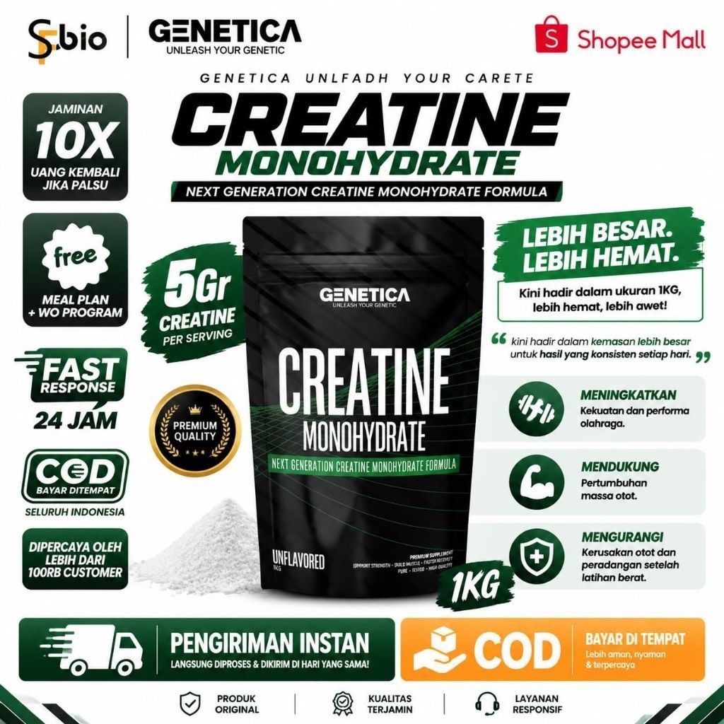 Genetica Creatine Monohydrate 1 Kg - Creatine 1000 Gram
