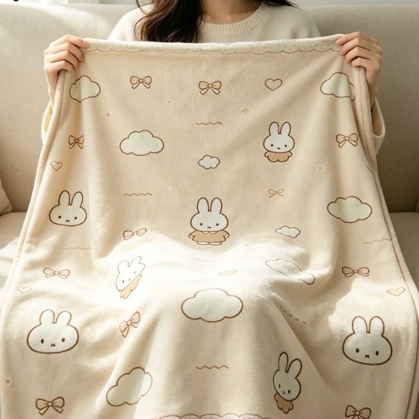 [PREORDER] Selimut Miffy 150x200cm | Selimut Flanel Lembut untuk Kantor, Sofa & Ruangan Ber-AC