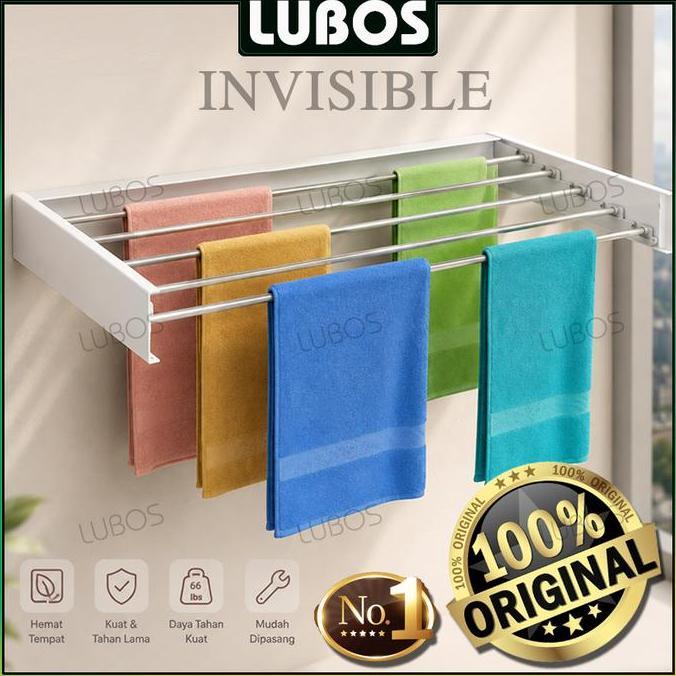 [] LUBOS Jemuran Baju Invisible Dinding Gantung Lipat Pipih Tarik Apartemen Apartment Space Saving D