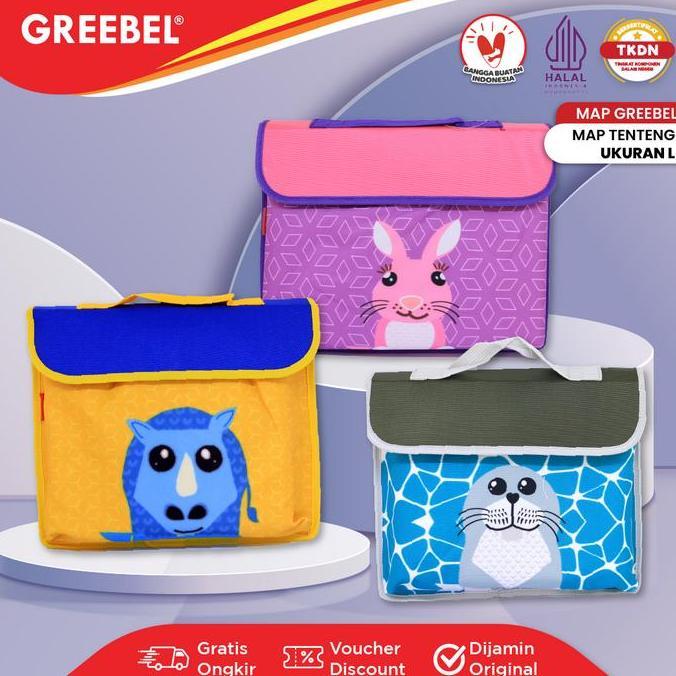 DISKON GREEBEL Tas Map Kain Karakter Hewan Lucu 614 L (1PCS) Tote Bag Anak Sekolah Map Tenteng Anak