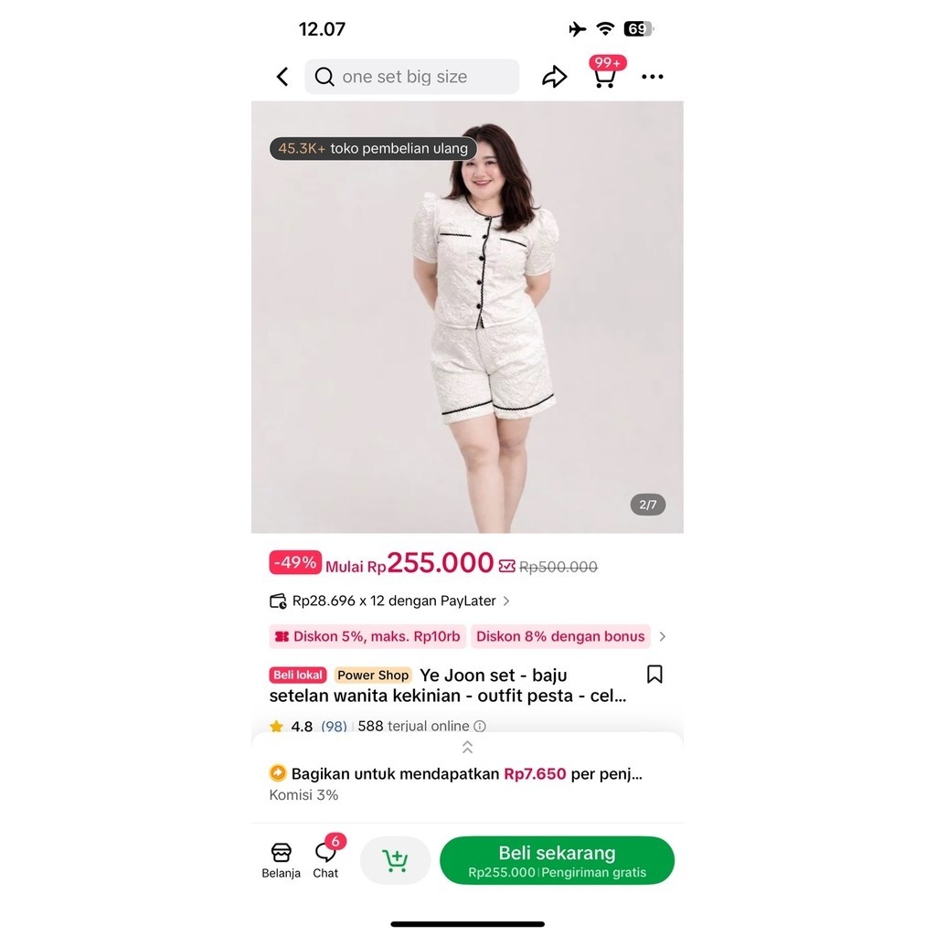 Setelan wanita Ye Joon baju setelan wanita kekinian outfit pesta celana pendek putih big size