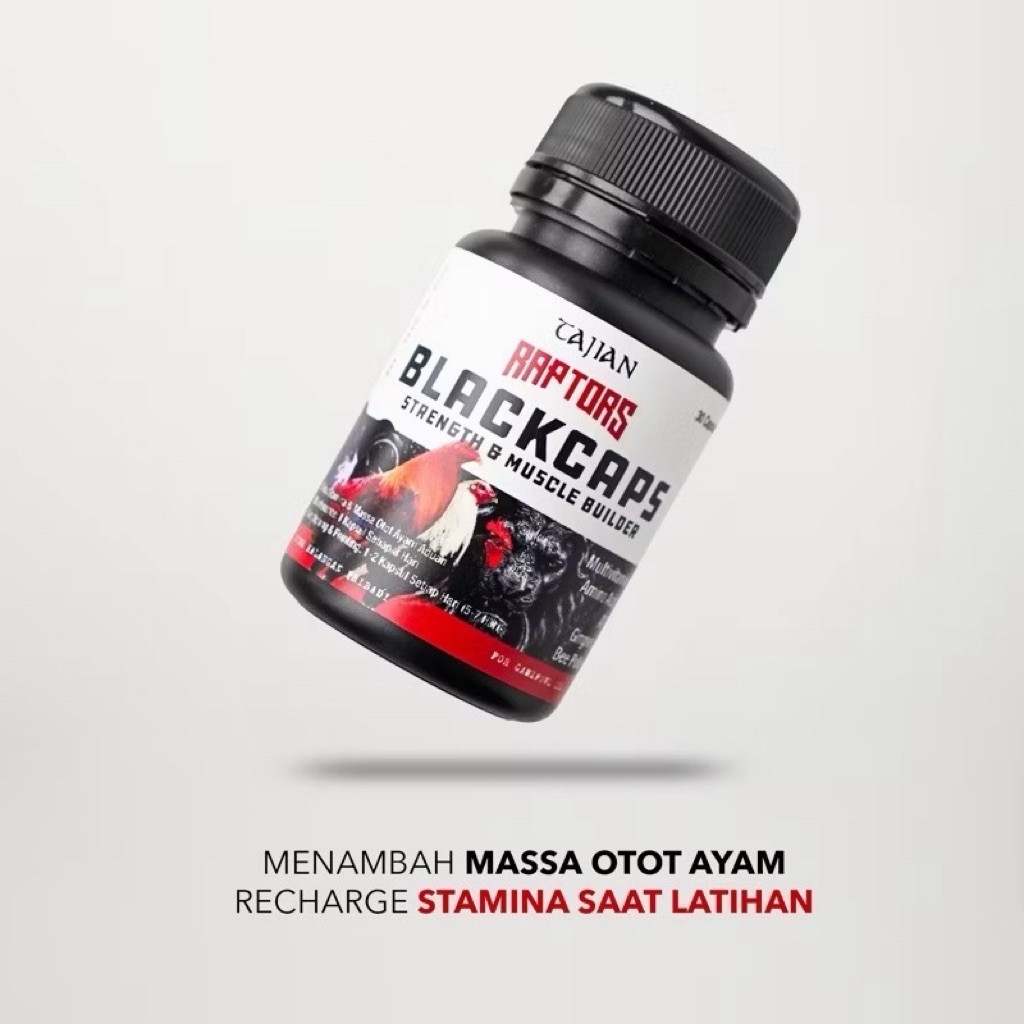 TAJIAN RAPTORS BLACK CAPS 30 KAPSUL - DOPING KAPSUL AYAM ADUAN PISAU LAGA MENAMBAH MASSA OTOT & RECH