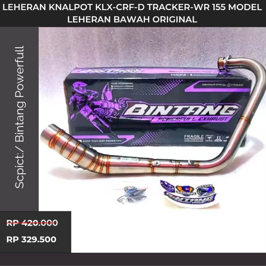 Promo Leheran Knalpot KLX-CRF-D Tracker-Wr 155 Model Leheran Bawah Original Bintang Powerfull Exhaus