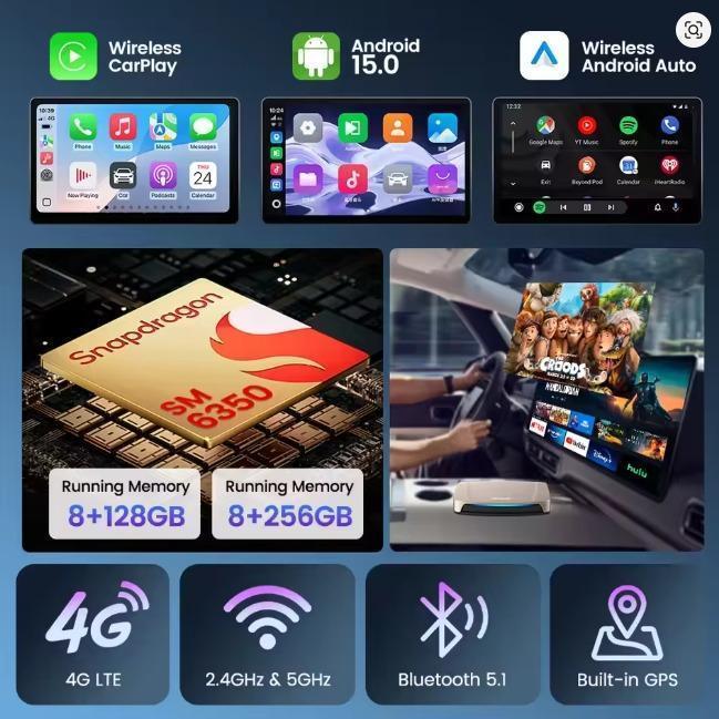 CARLINKIT TBOX ULTRA SM6350 5G ANDROID OS 15 WIRELESS CARPLAY ANDROID AUTO, CAR STREAMING BOX 8+128G