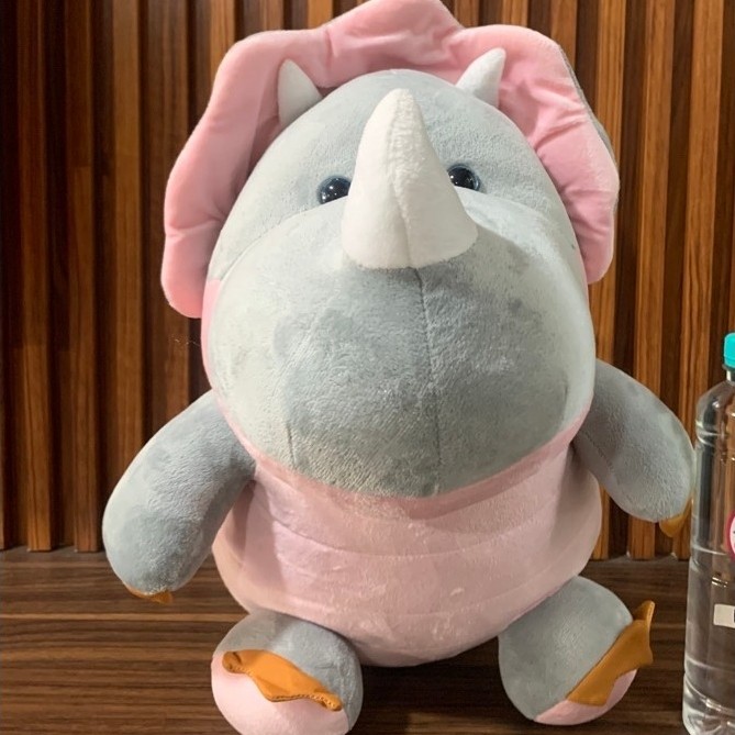 Boneka Badak bercula satu topi Pink Karakter lucu boneka murah boneka unik