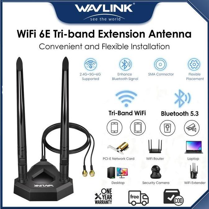 Promo WAVLINK Antena WiFi 6E 3 Band WL-WN685AT3E - Penguat Sinyal 2.4GHz 5GHz 6GHz dengan Magnetic B