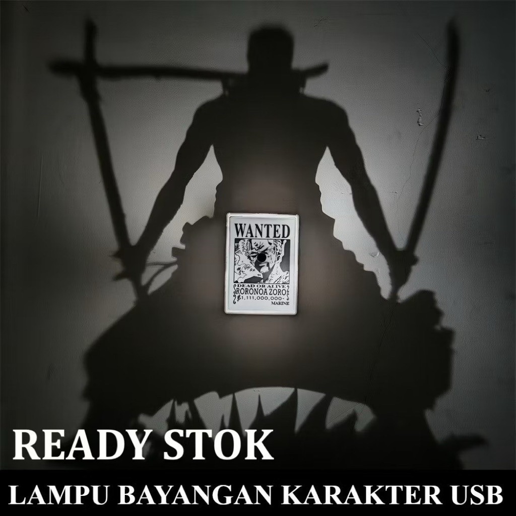 Lampu Tidur Bayangan Charge Karakter Zoro USB – Lampu Proyektor Siluet Zoro Anime | Dekorasi Kamar G
