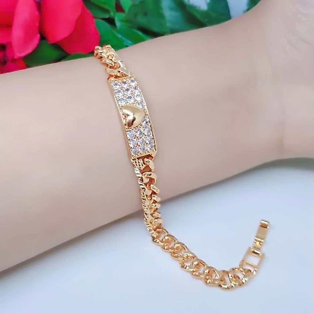 Gelang Wanita Lapis Emas Anti Karat Titanium Bahan Koin Model Rantai Love Mewah Elegan
