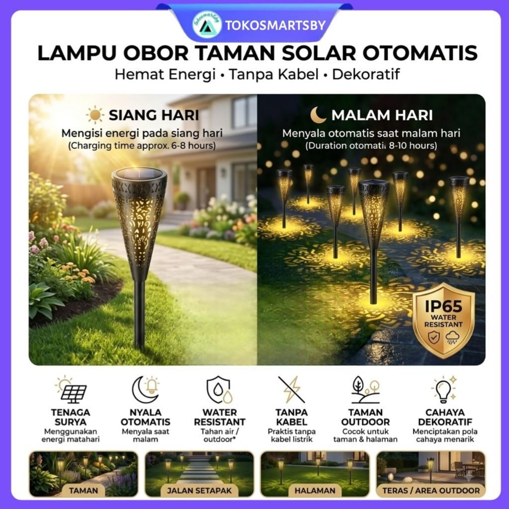 Lampu Taman Solar Tancap Panjang Bulat / Lampu Taman Tenaga Surya Sensor Cahaya