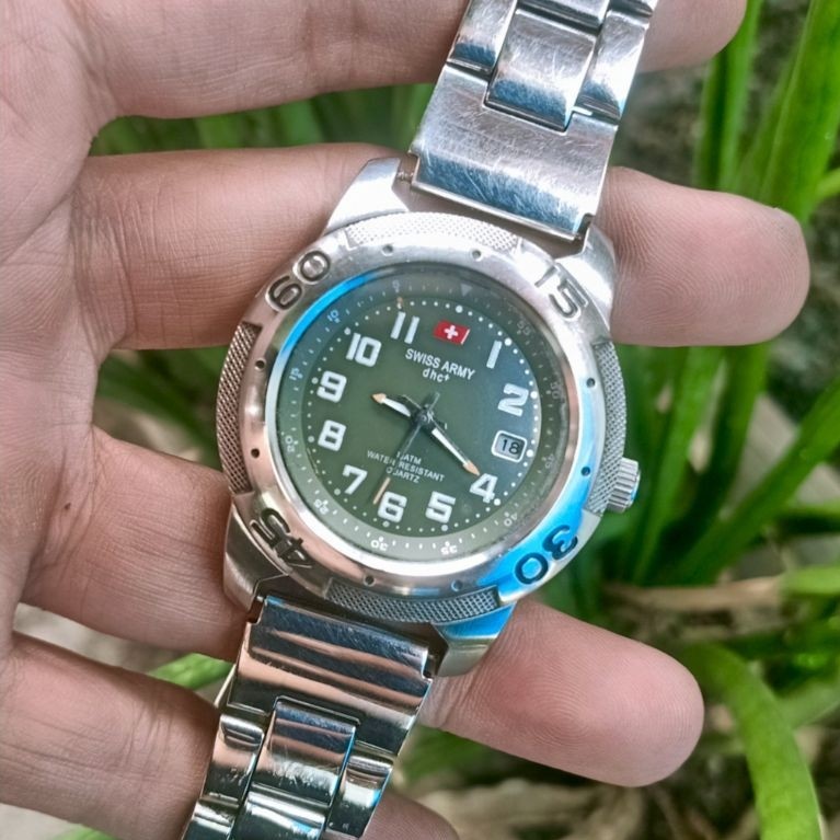 Jam Tangan Pria Swiss 4rmy Green Military Quartz Original