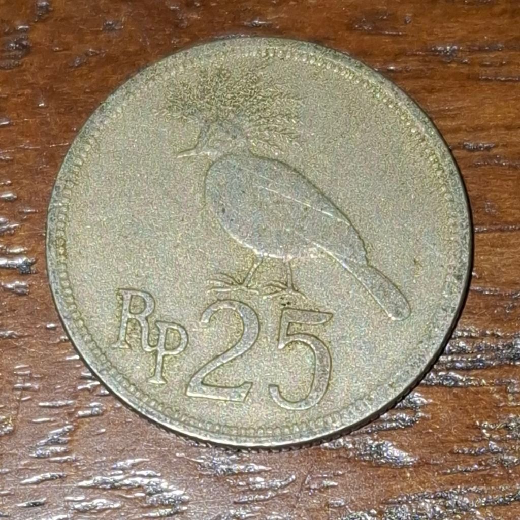 uang koin kuno 25 rupiah burung dada mahkota