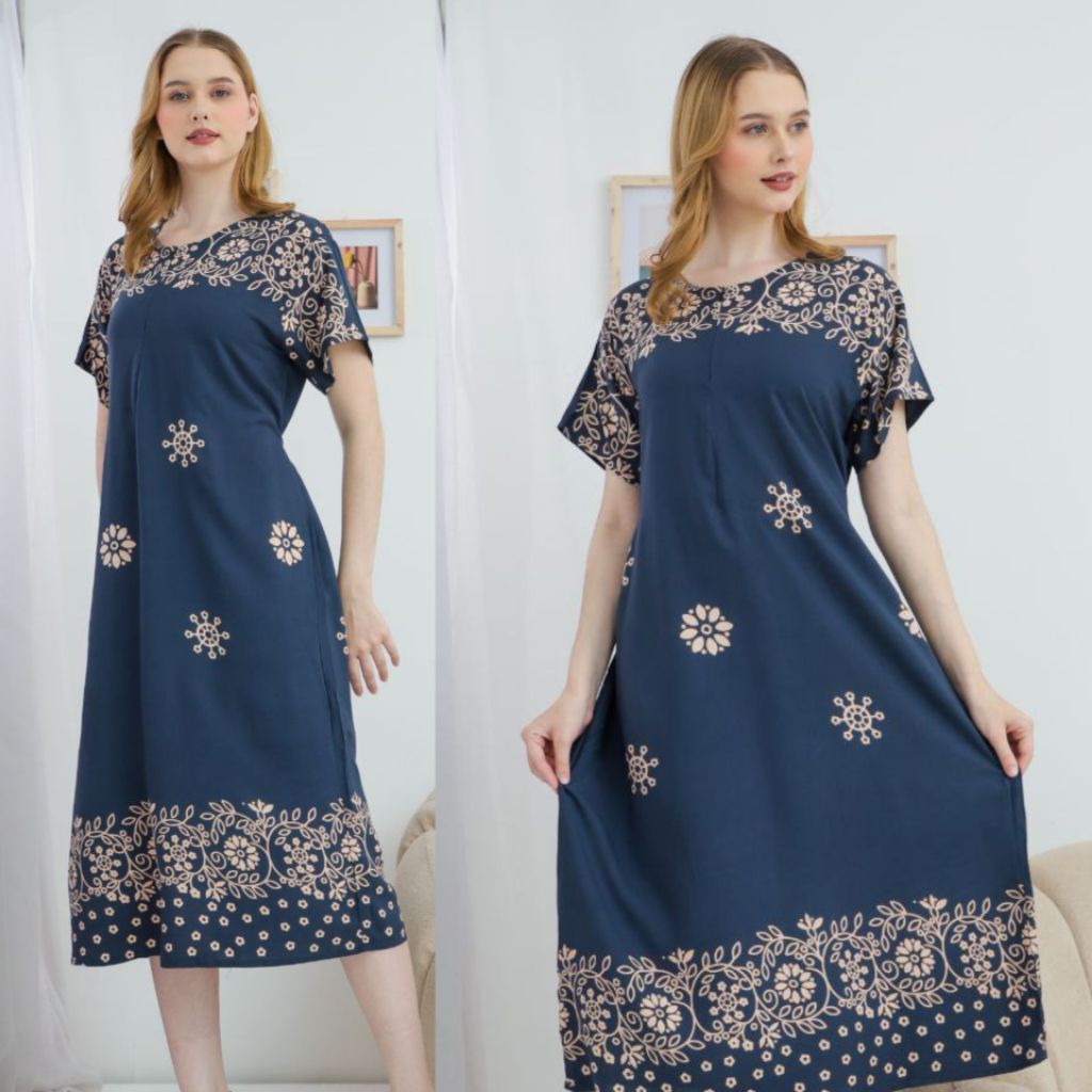 [ALSABA] Daster Wanita Panjang Rayon Adem Busui Resleting Ld 110 Cm