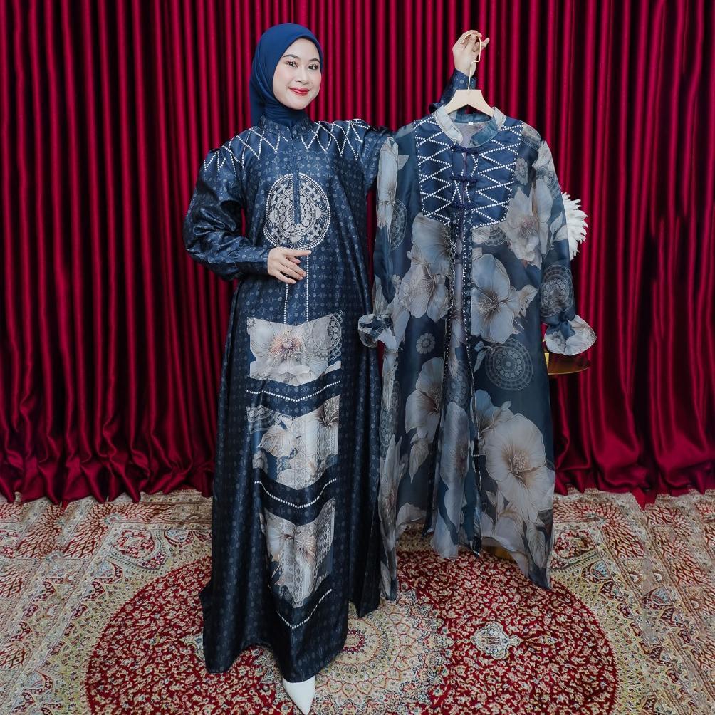 VALUE PACK Dazfa Gamis Mahira Satin Outer Organza Terpisah Payet Kancing Lepas KEKINIAN