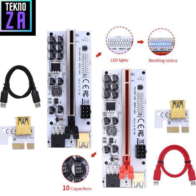 Pcie Riser 10 Capasitor Ver012 Max Mining Vga Gpu Usb Rtx Rx