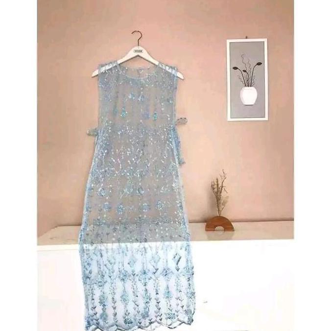 Newshirt- Cardan Long Vest Tule / Outer Brukat / Outer Rompi Brukat Motif Random Bunga Etnik Panjang