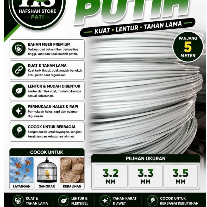 RUJI FIBER UK 3.2 Mm 3.3 Mm 3.5Mm 5 METER COCOK BUAT JORAN LAYANGAN DLL