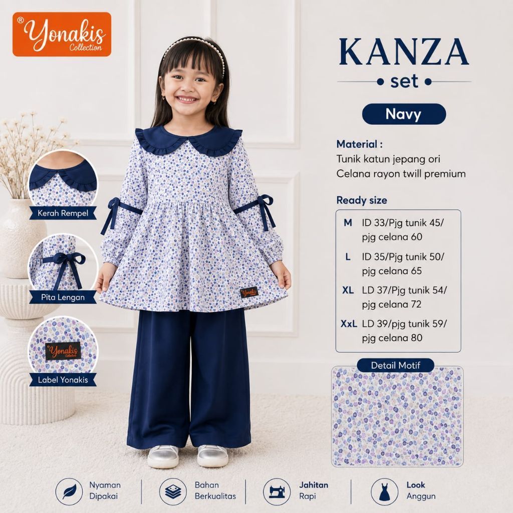 Setelan Tunik Anak Perempuan Muslimah Terbaru 2026 Kanza Set By Yonakis Katun Jepang Ori Premium