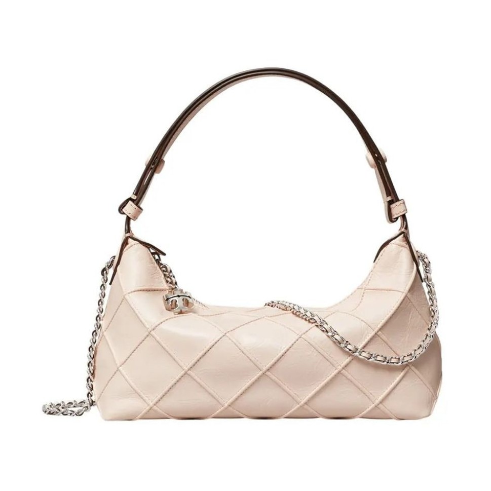 Tory Burch Mini Fleming Distressed Pochette Calf Leather Soft Pink