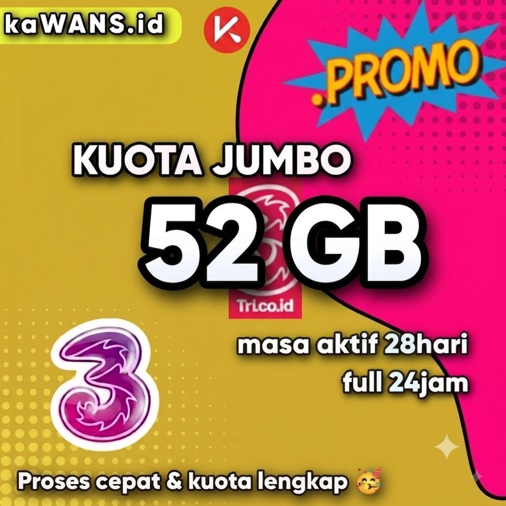Paket internet TRI 3 Kuota 52gb Murah & Unlimited , full 24 jam