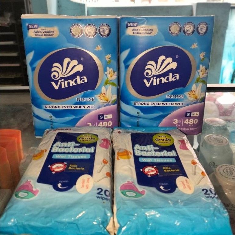 paketan tisu kering dan tisu basah(2tisu kering 2tisu basah)