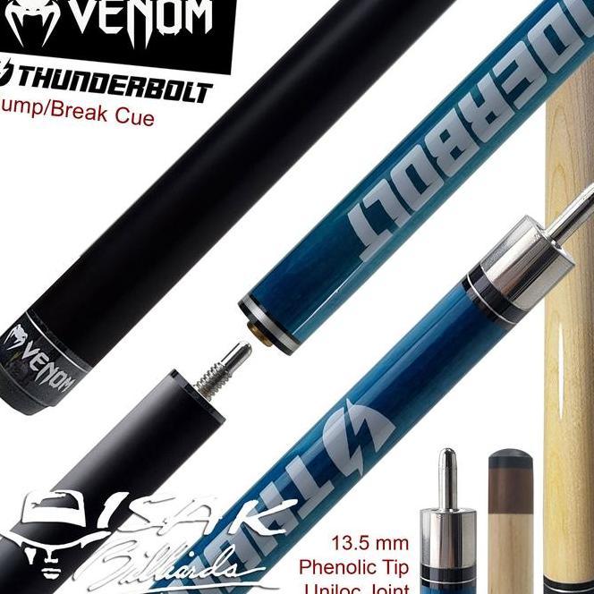 Venom Thunderbolt Jump Break Cue Blue 13.5Mm Sti Loncat Billiard
