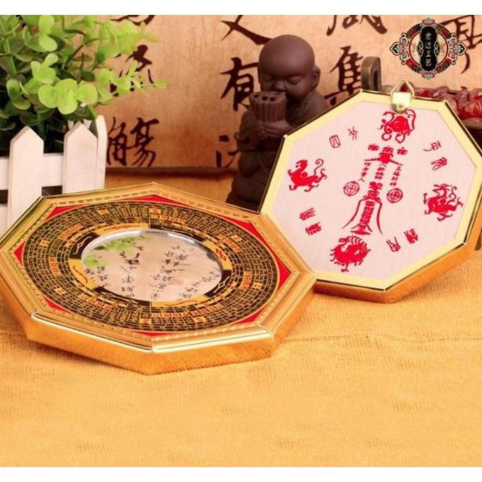 Ba Gua Patkua Cermin Stainless Cembung Cekung Fengshui Lopan Yinyang Patkua Fengshui Kuning