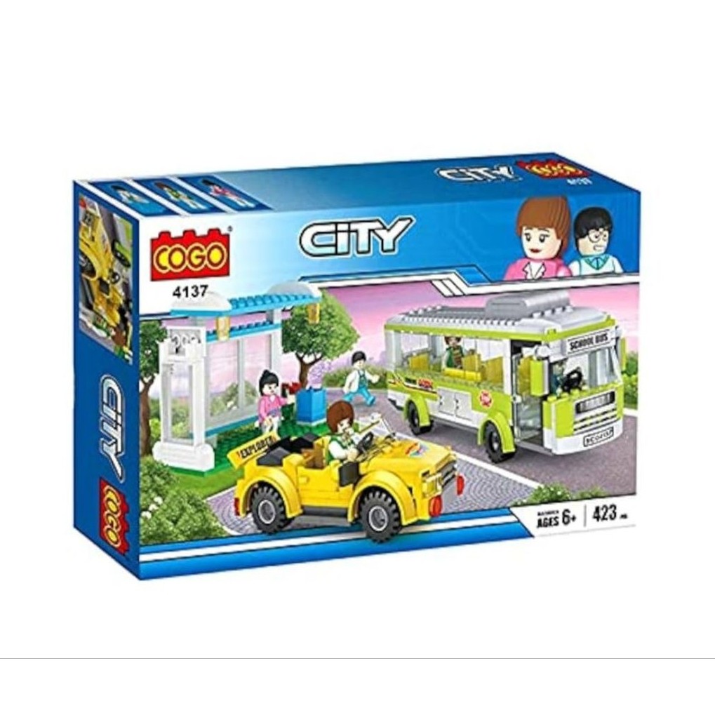 Pochi Mainan Anak Edukasi Block Cogo City School Bus 423 Pc - 4137