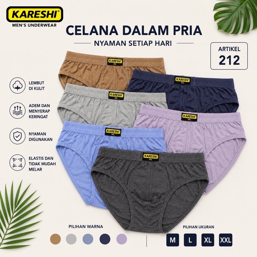 (12 Pcs) CELANA DALAM PRIA KARESHI CD LAKI LAKI BASIC MURAH COWOK LUSINAN