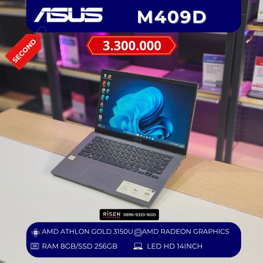 ASUS M409D AMD Athlon Gold 3150U RAM 8GB SSD 256GB HD 14Inch Notebook Second Bekas Laptop