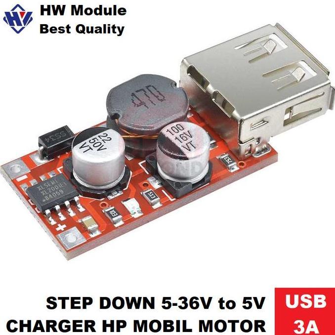 Modul Usb 5V 3A Charger Hp Power Bank- Dc Step Down Mobil Motor Xl2001