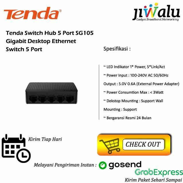 Tenda Switch Hub 5 Port SG105 Gigabit Desktop Ethernet Switch 5 Port