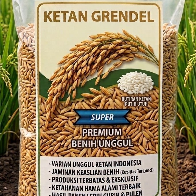 Benih Padi Ketan Grendel Super Premium Benih Unggul Butiran Ketan Putih Utuh