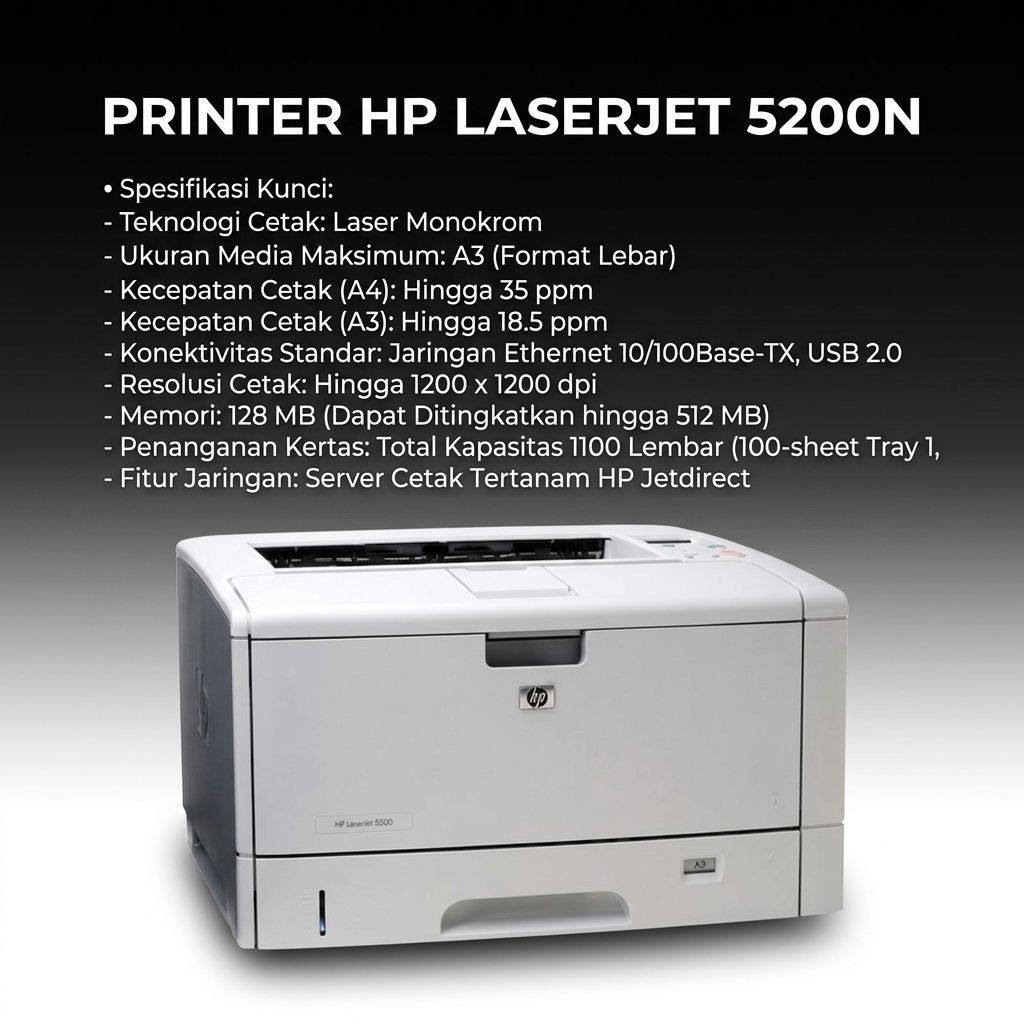 Printer A3 Hp Laserjet 5200n Network Kalkir Notaris Bergaransi