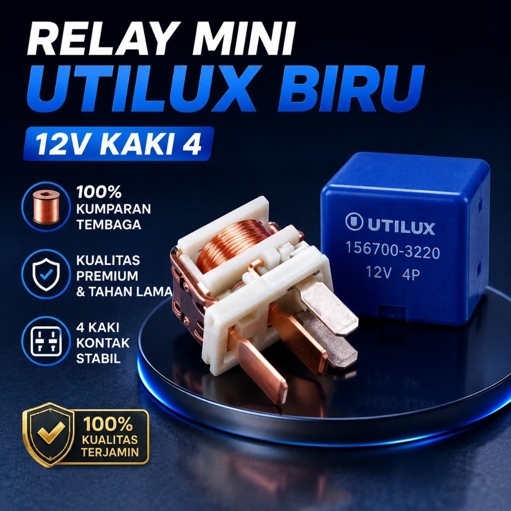 Relay Mini UTILUX Original - 12v Kaki 4 Kumparan TEMBAGA