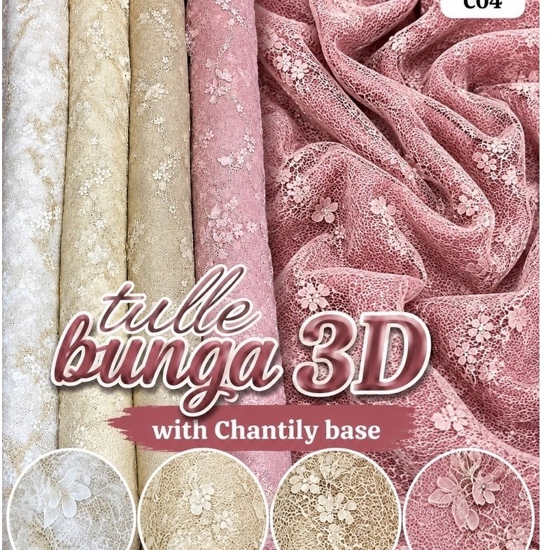 Harga per 0.5m) Tile bordir sapto elisaab/tille tulle bordir lebar 135 cm bordir timbul flying embro