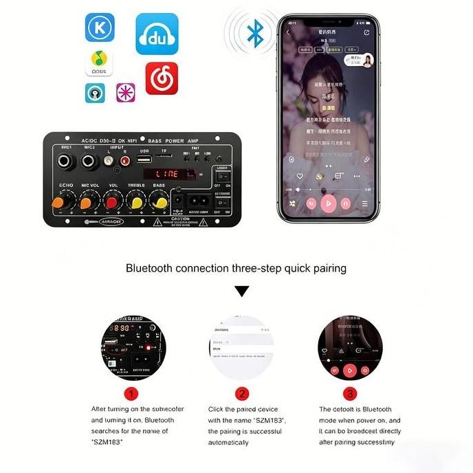 Wowoi- 2000W Amplifier Bluetooth Super Bass Modul Power Amplifier Speaker 12V 24V 220V Stereo Hi-Fi 
