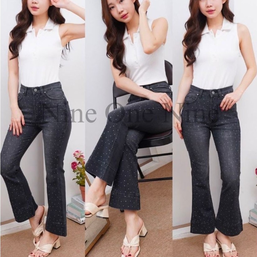 Celana Jeans Wanita NINE ONE NINE Stretch Desain Cutbray Nyaman Dipakai