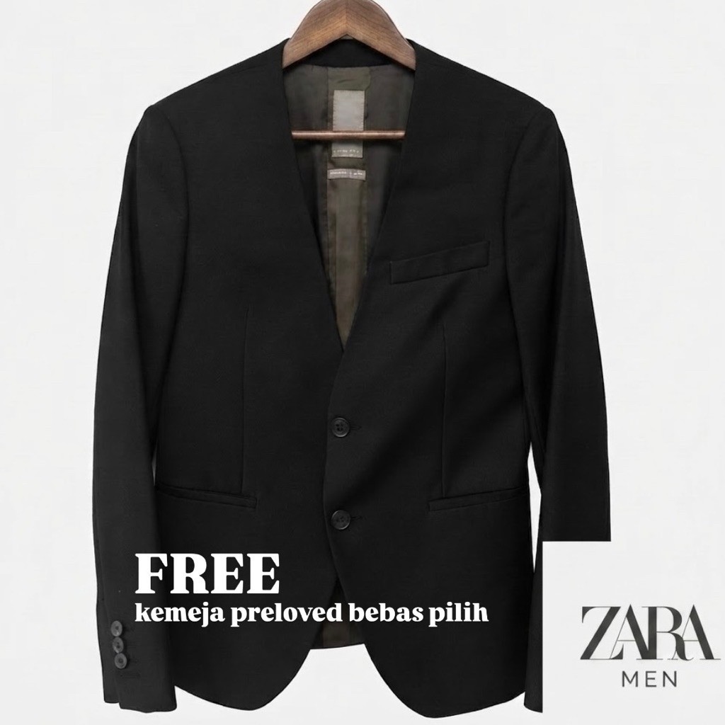 [second + bonus kemeja] ZARA MEN blazer jas hitam formal kasual size USA 36 / EUR 46. Jas pria laki 
